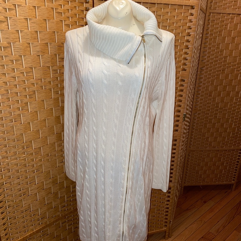 Calvin Klein Cream Long Sleeve Zip Dress